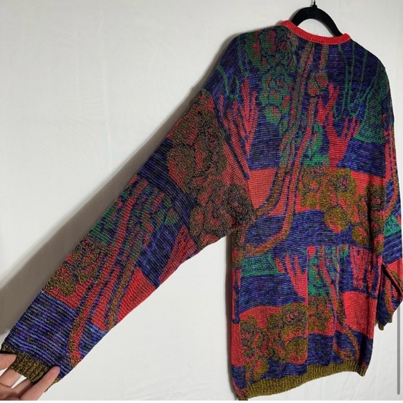 Vintage Holt Renfrew Red Blue Green Knit Half Button Up Pullover Light Sweater M - Picture 7 of 16